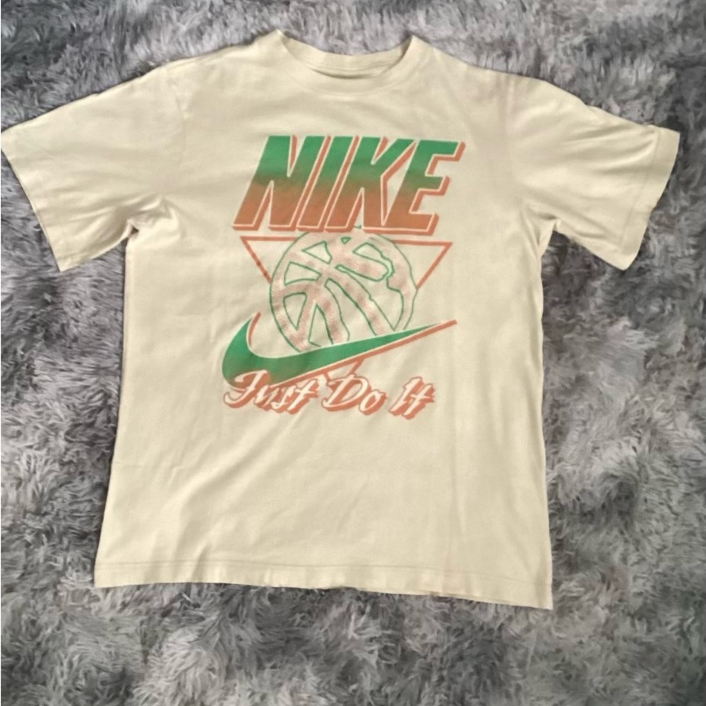 Nike Cream Graphic Tee with Orange and Green Accents